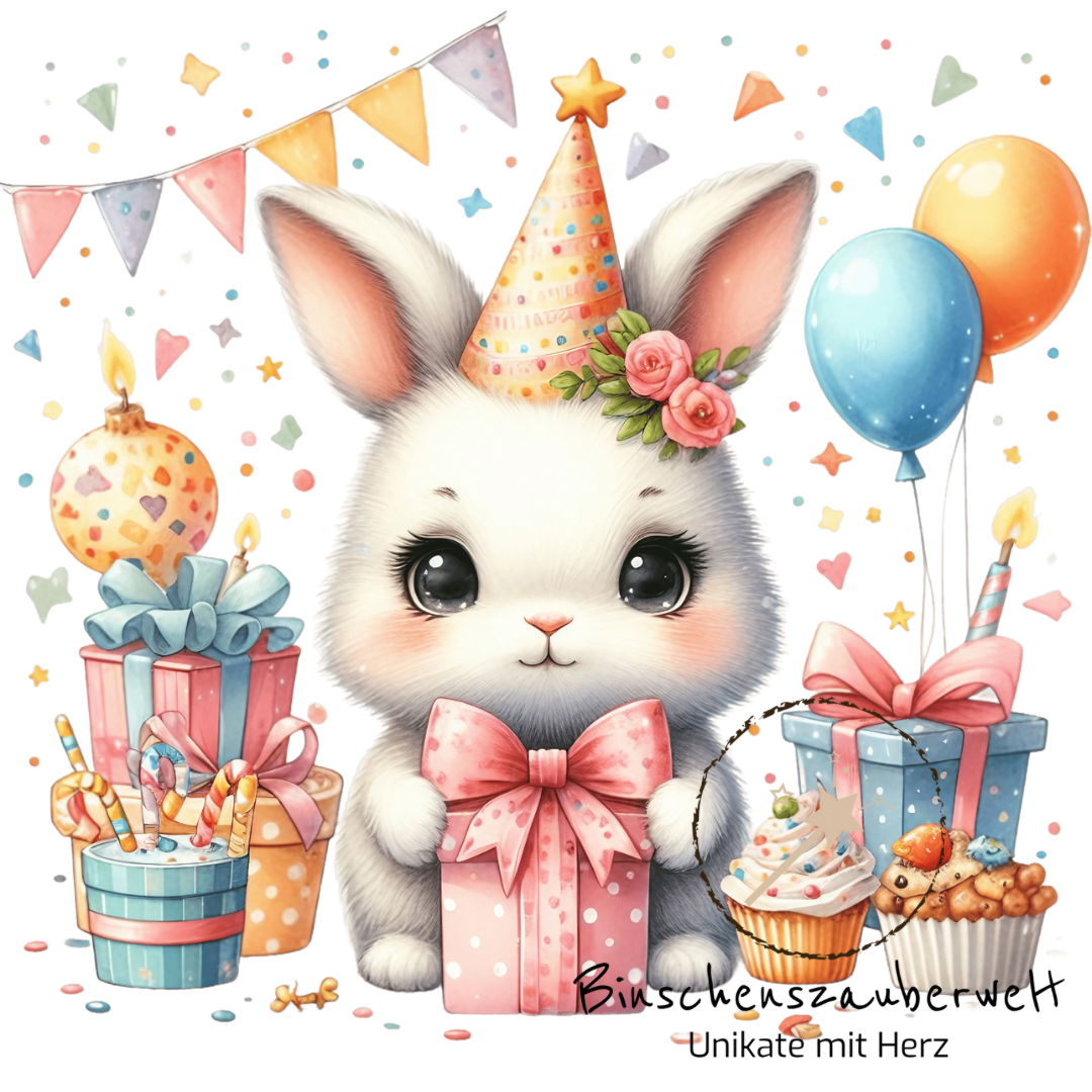 Bügelbild Birthday Hase