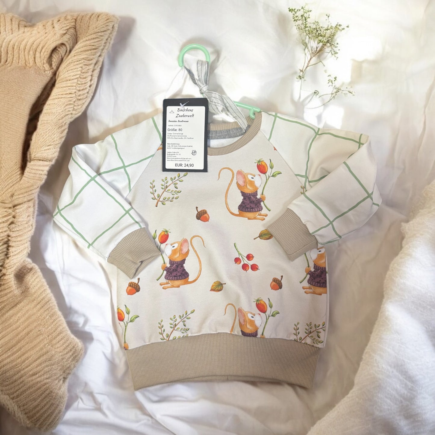 Raglan Sweater Laubmaus Gr. 80